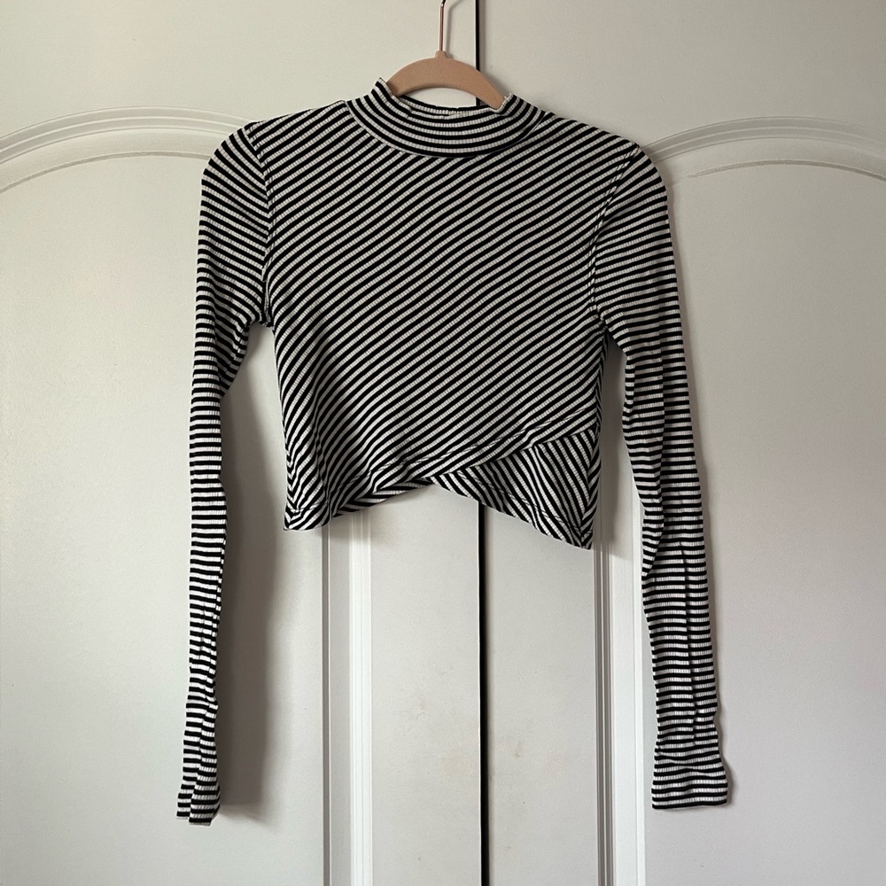 Free People Black and White Crop Top with Keyhole Detail